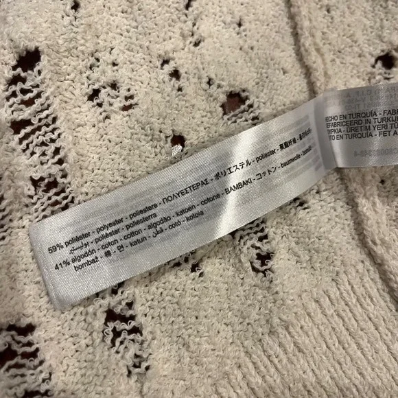 ZARA Cardigan Sweater Knit Cream Beige Distressed Button Front Long Sleeve New S - Picture 4 of 10